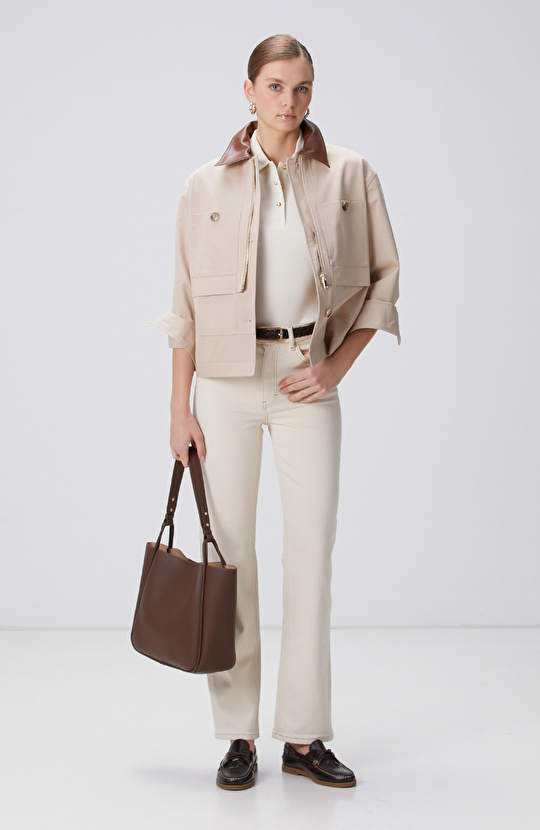 Kırık Beyaz Denim Pantolon