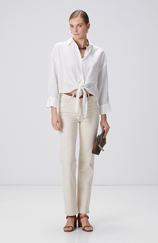 Kırık Beyaz Denim Pantolon