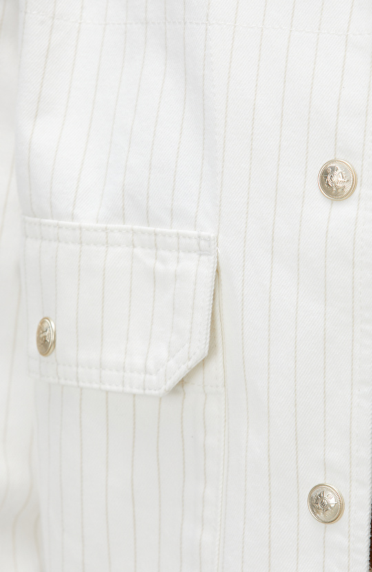 Kırık Beyaz Çizgili Denim Mont