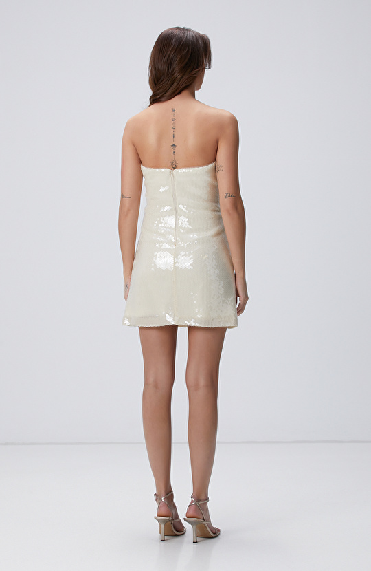 Kırık Beyaz Mini Abiye Elbise