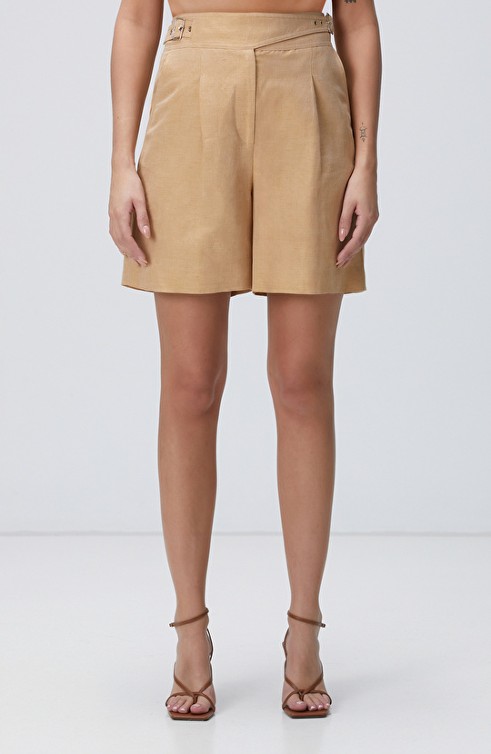 Limited Açık Bej Keten Karışımlı Şort