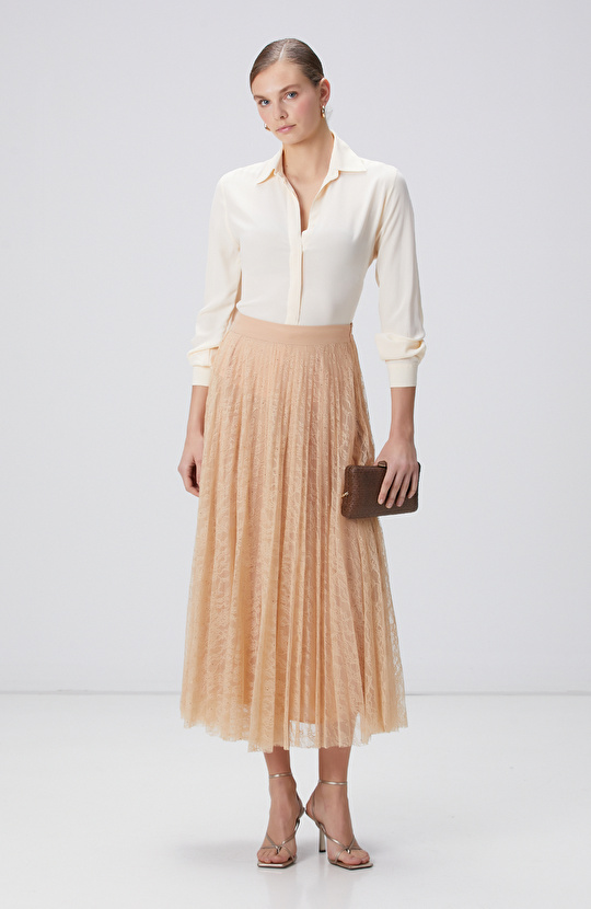 Limited Bej Midi Dantel Etek