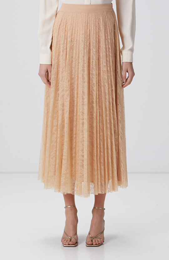 Limited Bej Midi Dantel Etek