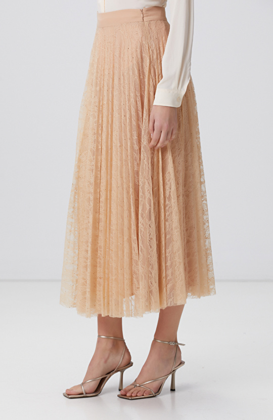 Limited Bej Midi Dantel Etek