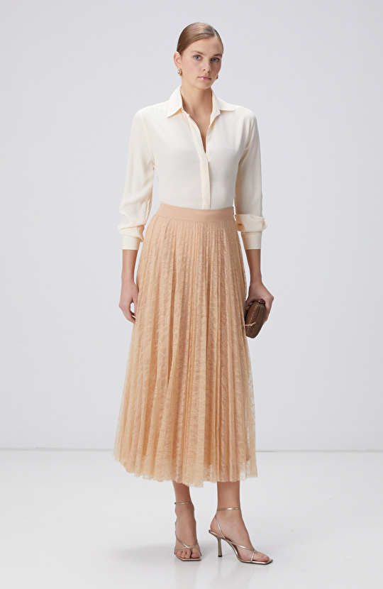 Limited Bej Midi Dantel Etek