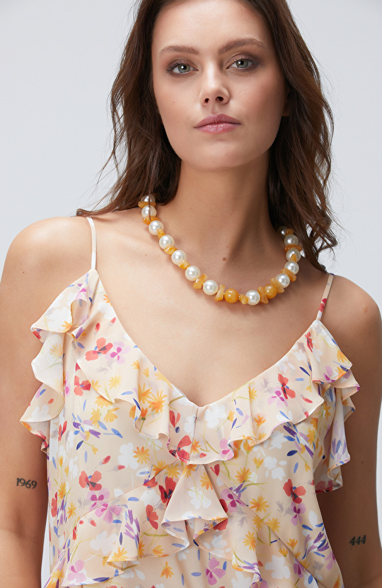 Çok Renkli Desenli Mini Elbise