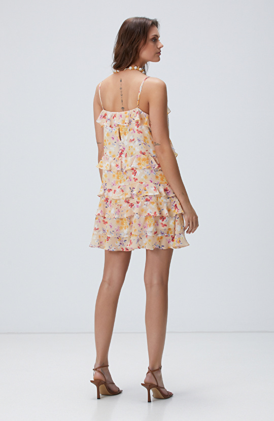 Çok Renkli Desenli Mini Elbise