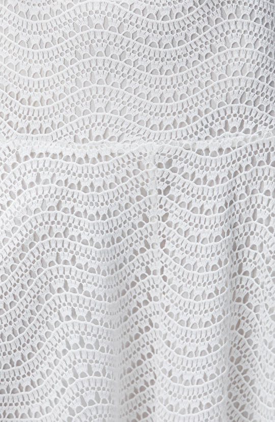 Beyaz Güpürlü Midi Etek