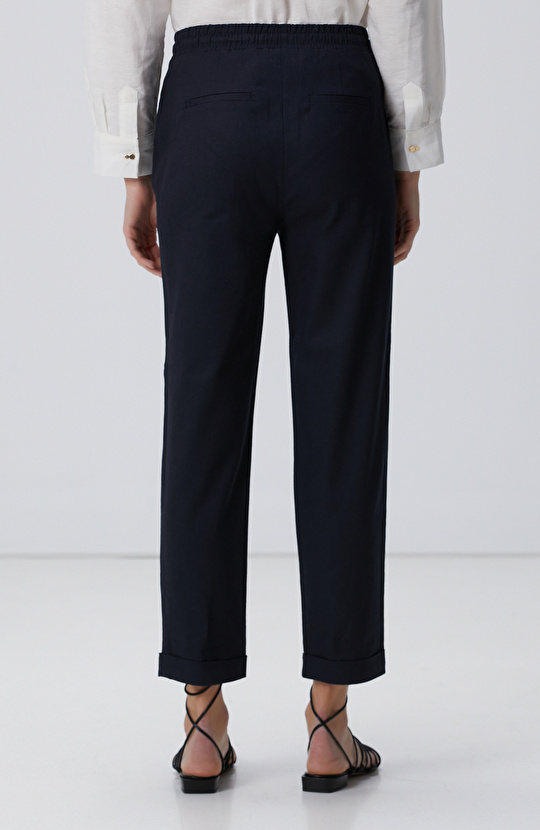 Lacivert Keten Karışımlı Casual Pantolon