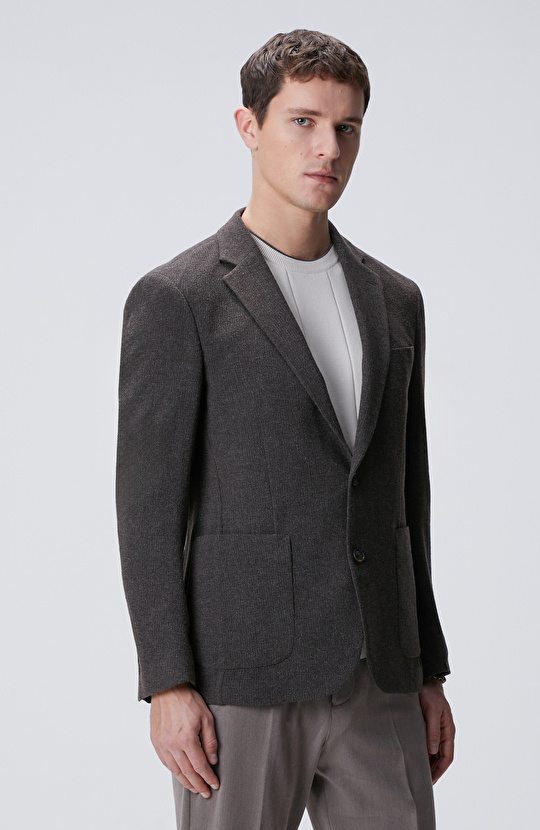 Kahverengi Yün Kaşmir Karışımlı Ceket