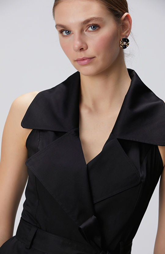 Siyah Midi Kruvaze Elbise