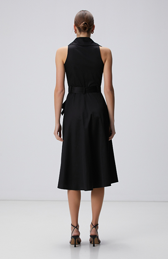 Siyah Midi Kruvaze Elbise