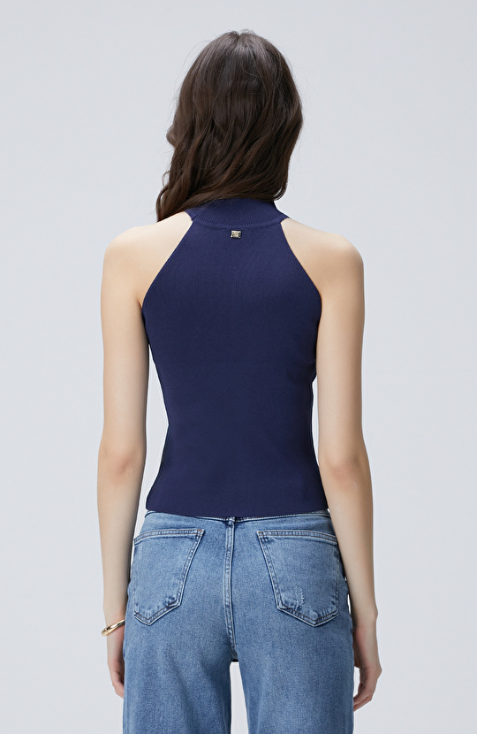 Lacivert Nervür Detaylı Kazak