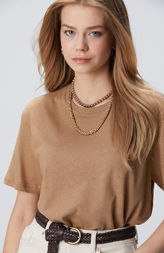 Vizon Keten Karışımlı T-shirt