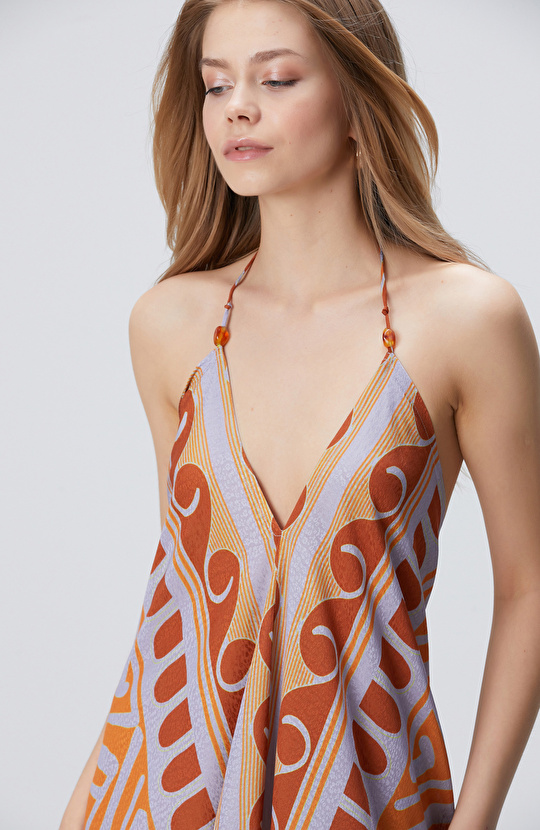 Renkli Desenli Midi Elbise