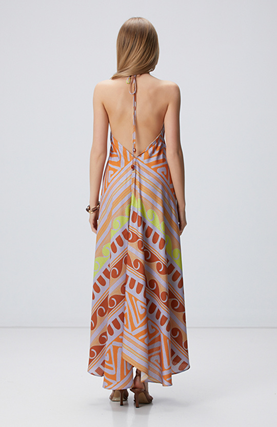 Renkli Desenli Midi Elbise