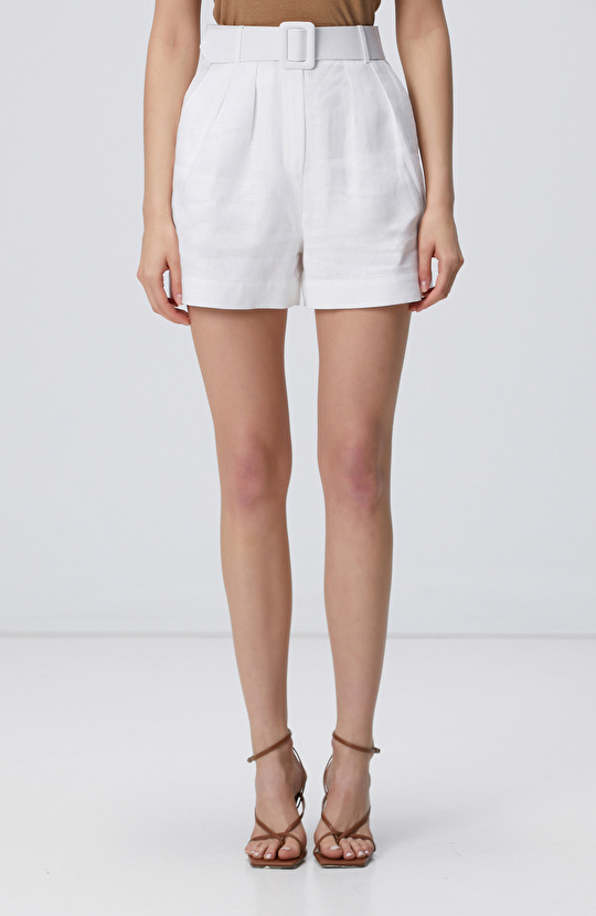Kırık Beyaz Keten Şort