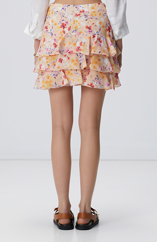 Renkli Desenli Mini Şifon Etek