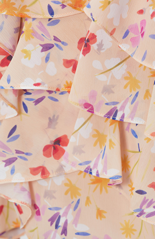 Renkli Desenli Mini Şifon Etek