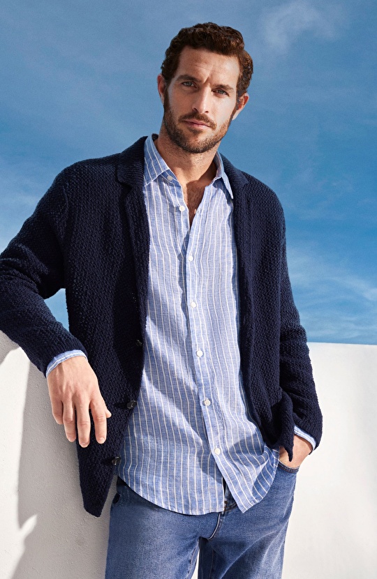 Lacivert Keten Karışımlı Triko Ceket Lacivert Keten Karışımlı Triko Ceket