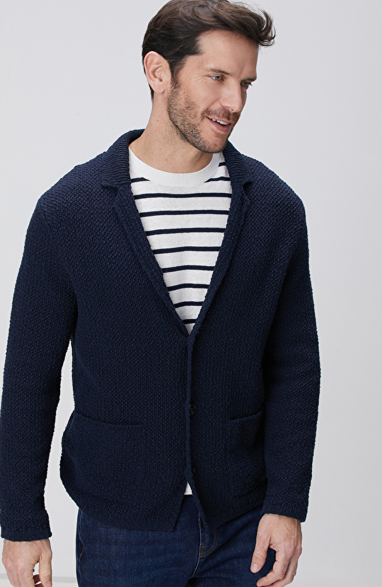 Lacivert Keten Karışımlı Triko Ceket