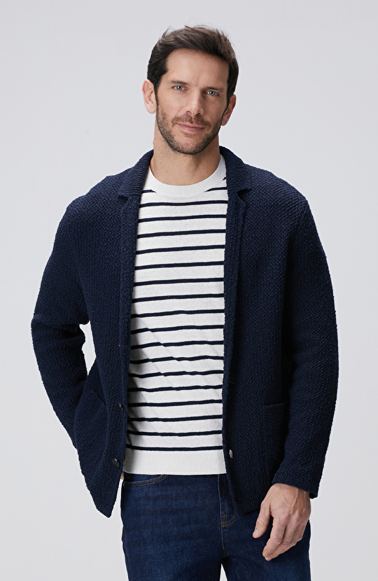 Lacivert Keten Karışımlı Triko Ceket