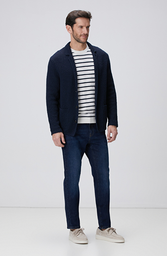 Lacivert Keten Karışımlı Triko Ceket