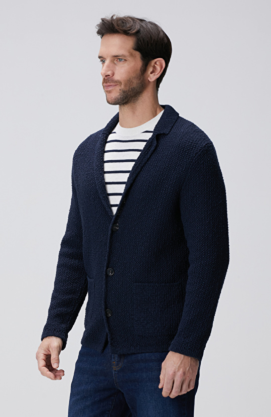 Lacivert Keten Karışımlı Triko Ceket