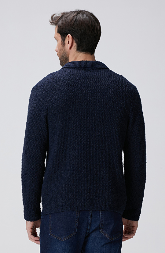 Lacivert Keten Karışımlı Triko Ceket