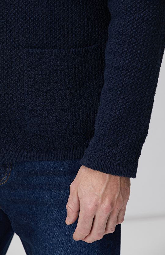 Lacivert Keten Karışımlı Triko Ceket