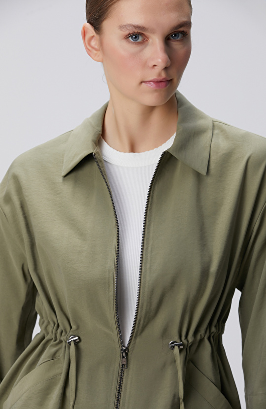 Haki Beli Büzgülü Ceket