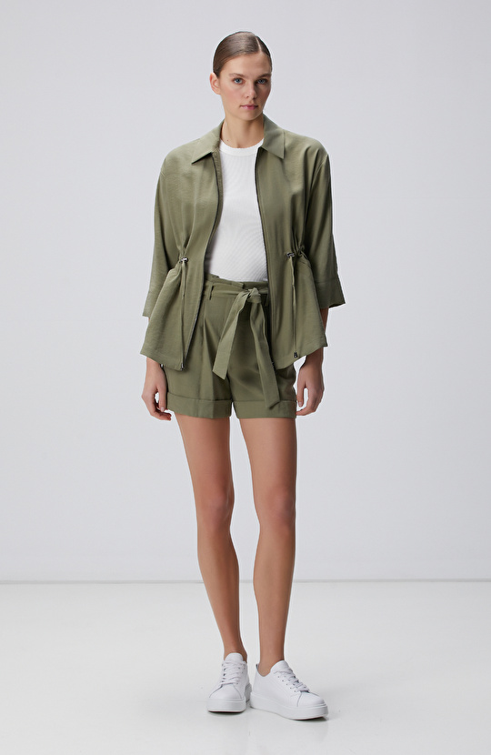 Haki Beli Büzgülü Ceket