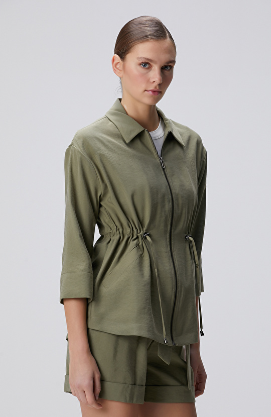 Haki Beli Büzgülü Ceket