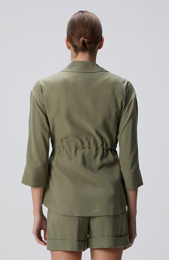 Haki Beli Büzgülü Ceket
