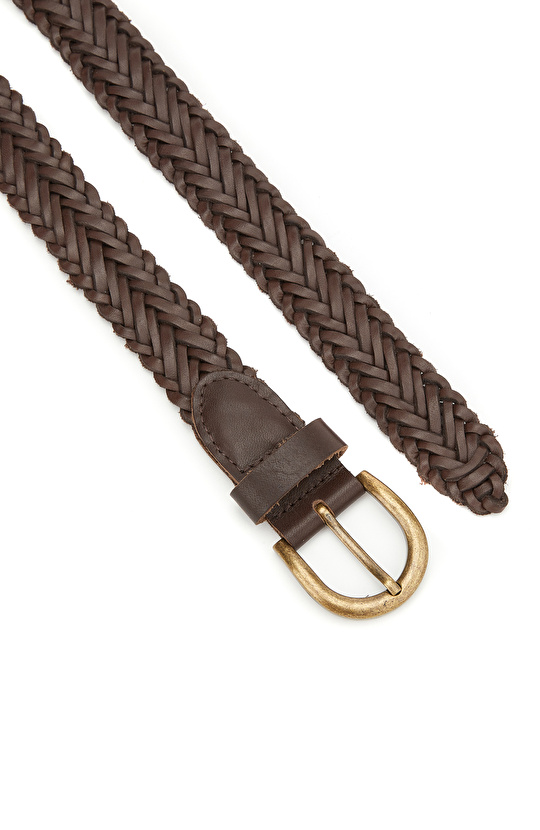 Kahverengi Örgü Kadın Deri Kemer