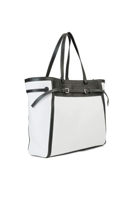 Bej Siyah Kadın Deri Çanta