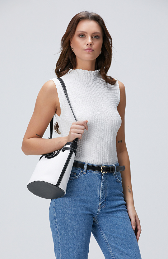 Bej Siyah Kadın Deri Çanta