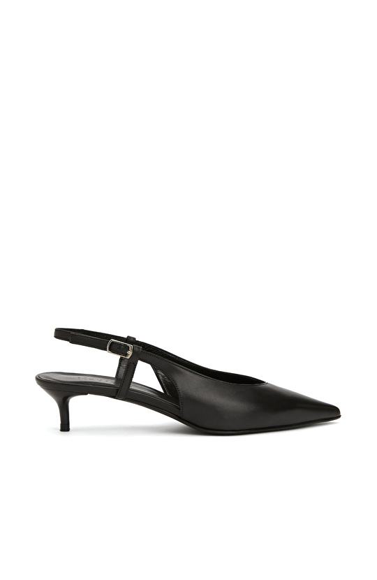 Siyah Deri Topuklu Ayakkabı