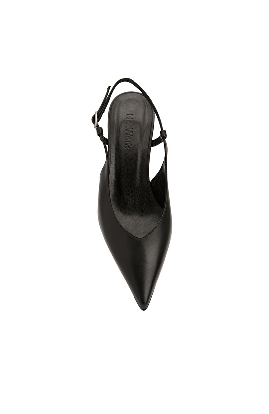 Siyah Deri Topuklu Ayakkabı