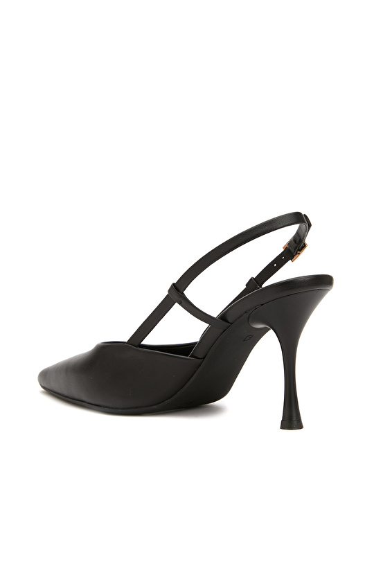 Siyah Deri Topuklu Ayakkabı