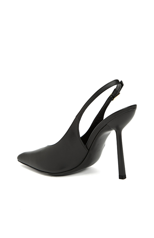 Siyah Deri Topuklu Ayakkabı