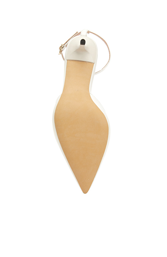 Krem Deri Topuklu Ayakkabı