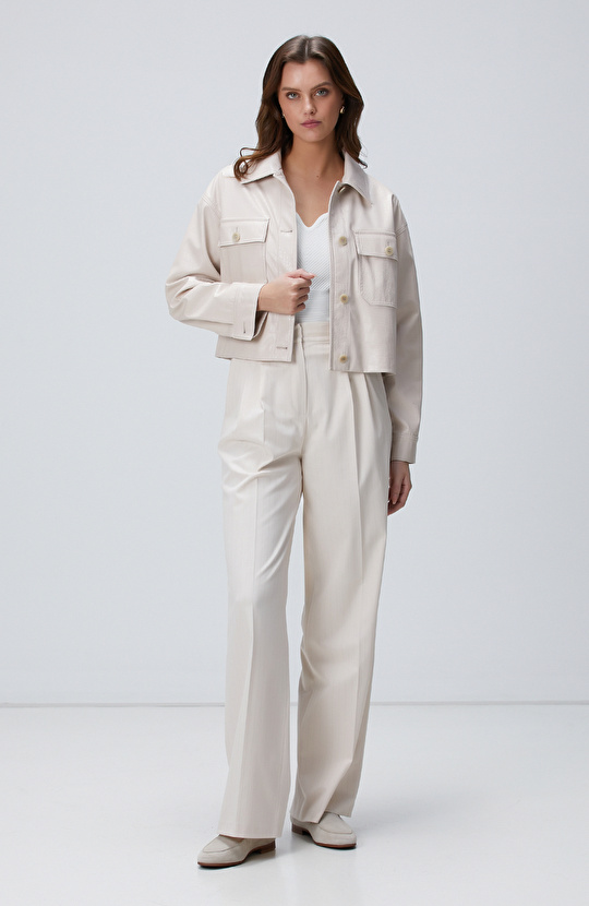 Açık Bej vegan Deri Mont