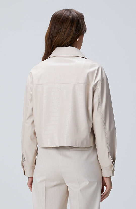 Açık Bej vegan Deri Mont