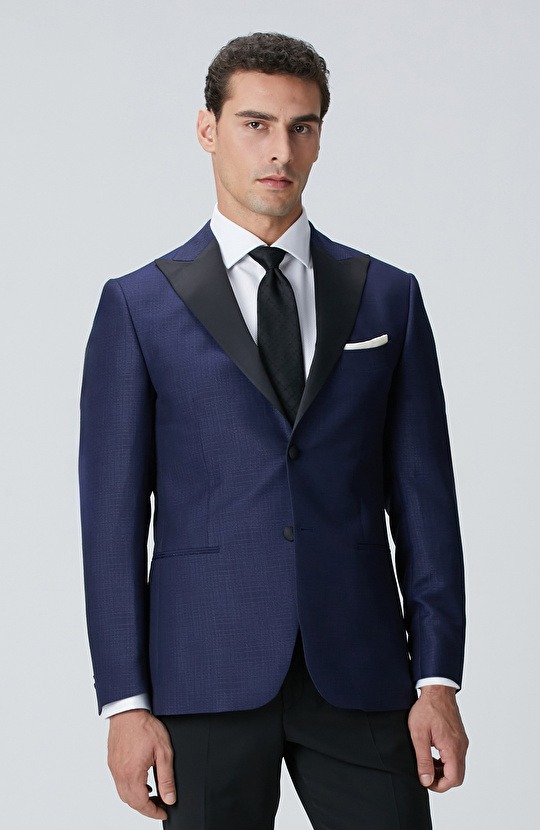 Lacivert Yün Karışımlı Smokin Ceket