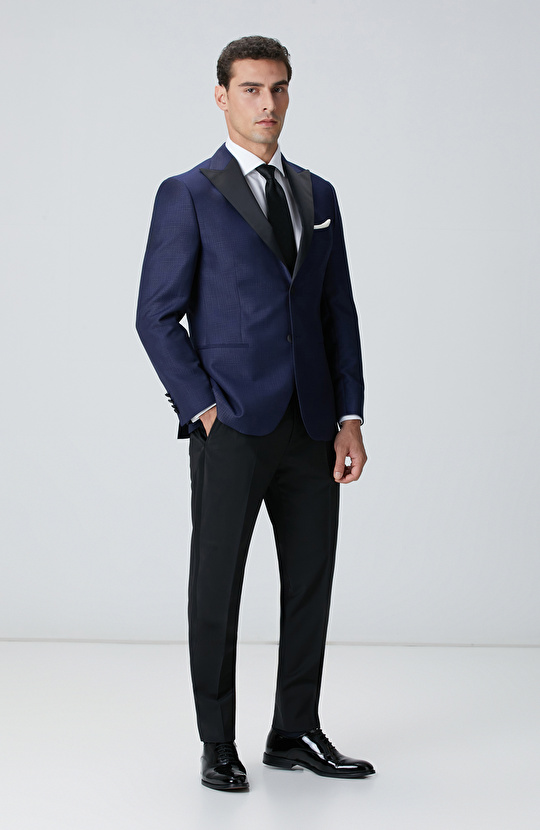 Lacivert Yün Karışımlı Smokin Ceket