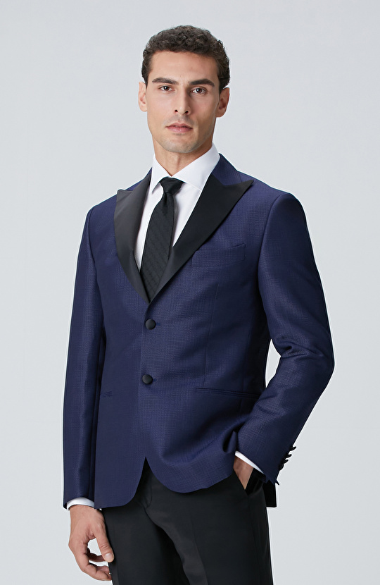 Lacivert Yün Karışımlı Smokin Ceket