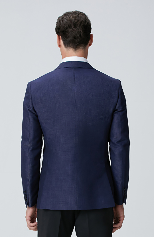Lacivert Yün Karışımlı Smokin Ceket