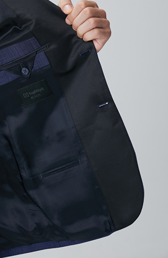 Lacivert Yün Karışımlı Smokin Ceket