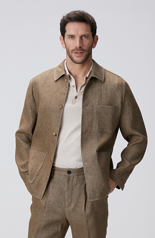 Camel Keten Karışımlı Ceket